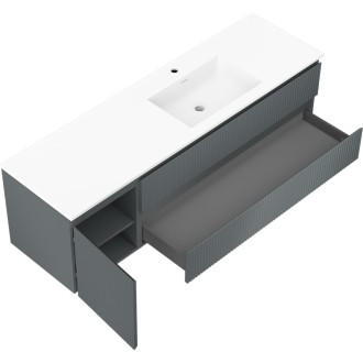 Koupelnová skříňka Mexen Rivel 160 cm s umyvadlem Otis pravým, 2S, 1D, drážkovaná, grafit/matná bílá - 91A23-16047-3-BBFFF66-W18P01