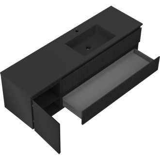 Mexen Rivel szafka łazienkowa 160 cm z umywalką Otis prawą, 2S, 1D, ryflowana, czarna mat - 91A23-16047-3-BBFFF71-W18P71