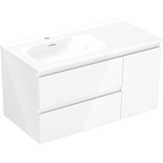 Mexen Orio szafka łazienkowa 90 cm z umywalką Vela lewą, 2S, 1D, biała połysk - 91A13-09047-3-BBFFF00-W23L00