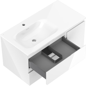 Mexen Orio szafka łazienkowa 90 cm z umywalką Vela lewą, 2S, 1D, biała połysk - 91A13-09047-3-BBFFF00-W23L00