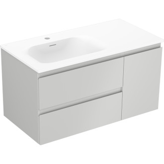 Koupelnová skříňka Mexen Orio 90 cm s umyvadlem Vela vlevo, 2S, 1D, matná šedá/matná bílá - 91A13-09047-3-BBFFF62-W23L01