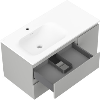 Koupelnová skříňka Mexen Orio 90 cm s umyvadlem Vela vlevo, 2S, 1D, matná šedá/matná bílá - 91A13-09047-3-BBFFF62-W23L01