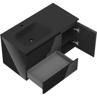 Mexen Orio szafka łazienkowa 90 cm z umywalką Vela lewą, 2S, 1D, czarna połysk/czarna mat - 91A13-09047-3-BBFFF70-W23L71