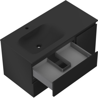 Mexen Orio szafka łazienkowa 90 cm z umywalką Vela lewą, 2S, 1D, czarna mat - 91A13-09047-3-BBFFF71-W23L71
