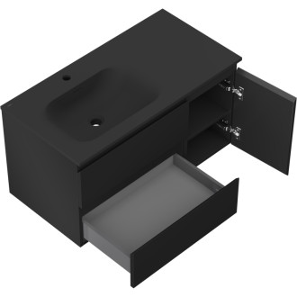 Mexen Orio szafka łazienkowa 90 cm z umywalką Vela lewą, 2S, 1D, czarna mat - 91A13-09047-3-BBFFF71-W23L71