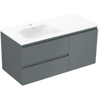 Koupelnová skříňka Mexen Orio 100 cm s levým umyvadlem Vela, 2S, 1D, matný grafit/matná bílá - 91A13-10047-3-BBFFF66-W23L01