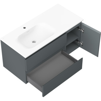 Koupelnová skříňka Mexen Orio 100 cm s levým umyvadlem Vela, 2S, 1D, matný grafit/matná bílá - 91A13-10047-3-BBFFF66-W23L01