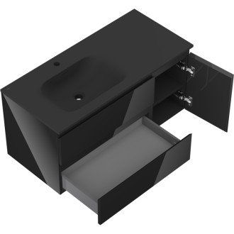 Mexen Orio szafka łazienkowa 100 cm z umywalką Vela lewą, 2S, 1D, czarna połysk/czarna mat - 91A13-10047-3-BBFFF70-W23L71