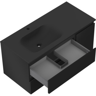 Mexen Orio szafka łazienkowa 100 cm z umywalką Vela lewą, 2S, 1D, czarna mat - 91A13-10047-3-BBFFF71-W23L71