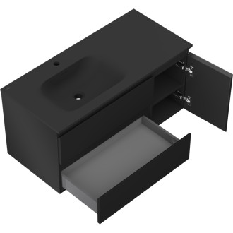 Mexen Orio szafka łazienkowa 100 cm z umywalką Vela lewą, 2S, 1D, czarna mat - 91A13-10047-3-BBFFF71-W23L71