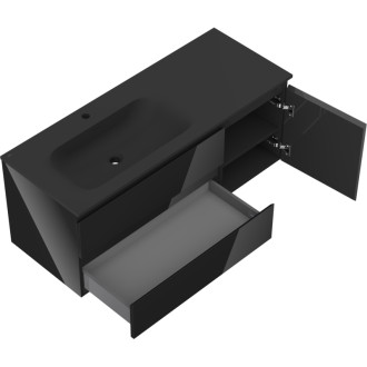 Mexen Orio szafka łazienkowa 120 cm z umywalką Vela lewą, 2S, 1D, czarna połysk/czarna mat - 91A13-12047-3-BBFFF70-W23L71