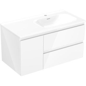 Mexen Orio szafka łazienkowa 90 cm z umywalką Vela prawą, 2S, 1D, biała połysk - 91A13-09047-3-BBFFF00-W23P00
