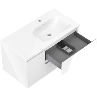 Mexen Orio szafka łazienkowa 90 cm z umywalką Vela prawą, 2S, 1D, biała połysk - 91A13-09047-3-BBFFF00-W23P00
