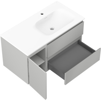 Koupelnová skříňka Mexen Orio 90 cm s umyvadlem Vela pravá, 2S, 1D, matná šedá/matná bílá - 91A13-09047-3-BBFFF62-W23P01