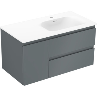 Koupelnová skříňka Mexen Orio 90 cm s umyvadlem Vela pravé, 2S, 1D, grafit matný/bílá matná - 91A13-09047-3-BBFFF66-W23P01