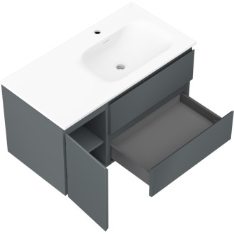 Koupelnová skříňka Mexen Orio 90 cm s umyvadlem Vela pravé, 2S, 1D, grafit matný/bílá matná - 91A13-09047-3-BBFFF66-W23P01
