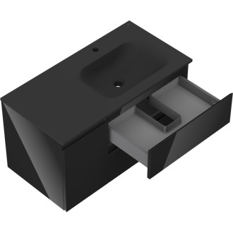 Mexen Orio szafka łazienkowa 90 cm z umywalką Vela prawą, 2S, 1D, czarna połysk/czarna mat - 91A13-09047-3-BBFFF70-W23P71