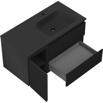 Mexen Orio szafka łazienkowa 90 cm z umywalką Vela prawą, 2S, 1D, czarna mat - 91A13-09047-3-BBFFF71-W23P71