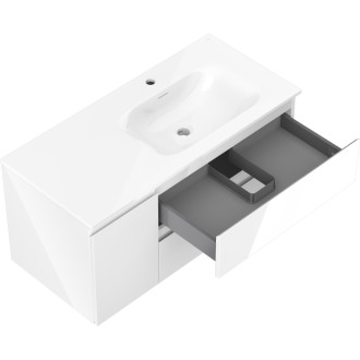 Koupelnová skříňka Mexen Orio 100 cm s umyvadlem Vela pravá, 2S, 1D, bílý lesk - 91A13-10047-3-BBFFF00-W23P00