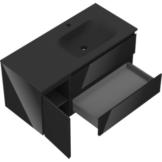 Mexen Orio szafka łazienkowa 100 cm z umywalką Vela prawą, 2S, 1D, czarna połysk/czarna mat - 91A13-10047-3-BBFFF70-W23P71