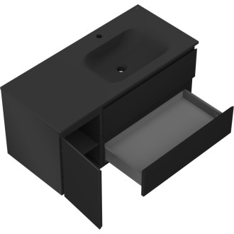 Koupelnová skříňka Mexen Orio 100 cm s umyvadlem Vela pravá, 2S, 1D, matná černá - 91A13-10047-3-BBFFF71-W23P71