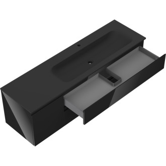 Mexen Orio szafka łazienkowa 160 cm z umywalką Vela prawą, 2S, 1D, czarna połysk/czarna mat - 91A13-16047-3-BBFFF70-W23P71