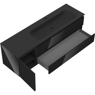 Mexen Orio szafka łazienkowa 160 cm z umywalką Vela prawą, 2S, 1D, czarna połysk/czarna mat - 91A13-16047-3-BBFFF70-W23P71