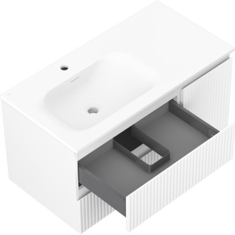 Mexen Rivel koupelnová skříňka 90 cm s umyvadlem Vela levým, 2S, 1D, drážkovaná, matná bílá - 91A23-09047-3-BBFFF01-W23L01