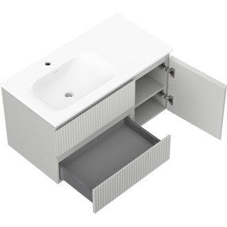 Mexen Rivel koupelnová skříňka 90 cm s umyvadlem Vela levým, 2S, 1D, drážkovaná, matná šedá/matná bílá - 91A23-09047-3-BBFFF62-W23L01