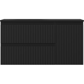 Mexen Rivel szafka łazienkowa 90 cm z umywalką Vela lewą, 2S, 1D, ryflowana, czarna mat - 91A23-09047-3-BBFFF71-W23L71