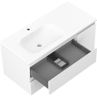 Mexen Rivel szafka łazienkowa 100 cm z umywalką Vela lewą, 2S, 1D, ryflowana, biała mat - 91A23-10047-3-BBFFF01-W23L01