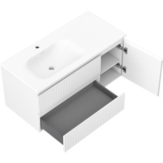 Mexen Rivel szafka łazienkowa 100 cm z umywalką Vela lewą, 2S, 1D, ryflowana, biała mat - 91A23-10047-3-BBFFF01-W23L01