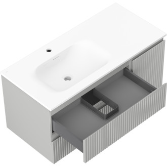 Mexen Rivel koupelnová skříňka 100 cm s umyvadlem Vela levým, 2S, 1D, drážkovaná, matná šedá/matná bílá - 91A23-10047-3-BBFFF62-W23L01