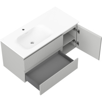 Mexen Rivel koupelnová skříňka 100 cm s umyvadlem Vela levým, 2S, 1D, drážkovaná, matná šedá/matná bílá - 91A23-10047-3-BBFFF62-W23L01