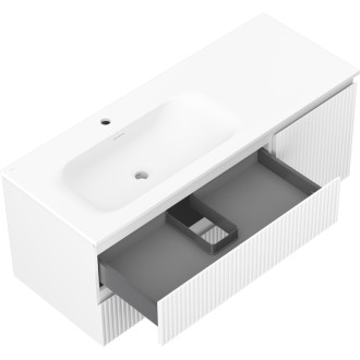 Mexen Rivel koupelnová skříňka 120 cm s umyvadlem Vela levým, 2S, 1D, drážkovaná, matná bílá - 91A23-12047-3-BBFFF01-W23L01