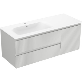 Mexen Rivel koupelnová skříňka 120 cm s umyvadlem Vela levým, 2S, 1D, drážkovaná, matná šedá/matná bílá - 91A23-12047-3-BBFFF62-W23L01