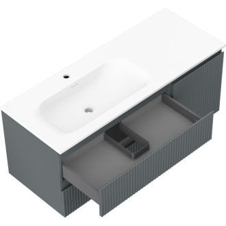 Mexen Rivel koupelnová skříňka 120 cm s umyvadlem Vela levým, 2S, 1D, drážkovaná, grafit/matná bílá - 91A23-12047-3-BBFFF66-W23L01