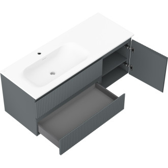 Mexen Rivel koupelnová skříňka 120 cm s umyvadlem Vela levým, 2S, 1D, drážkovaná, grafit/matná bílá - 91A23-12047-3-BBFFF66-W23L01
