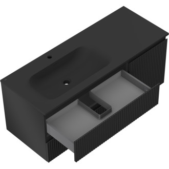 Mexen Rivel szafka łazienkowa 120 cm z umywalką Vela lewą, 2S, 1D, ryflowana, czarna mat - 91A23-12047-3-BBFFF71-W23L71