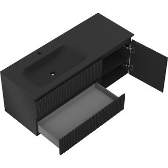 Mexen Rivel szafka łazienkowa 120 cm z umywalką Vela lewą, 2S, 1D, ryflowana, czarna mat - 91A23-12047-3-BBFFF71-W23L71