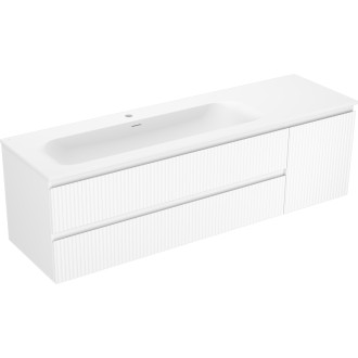 Mexen Rivel koupelnová skříňka 160 cm s umyvadlem Vela levým, 2S, 1D, drážkovaná, matná bílá - 91A23-16047-3-BBFFF01-W23L01