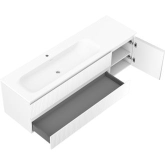 Mexen Rivel koupelnová skříňka 160 cm s umyvadlem Vela levým, 2S, 1D, drážkovaná, matná bílá - 91A23-16047-3-BBFFF01-W23L01