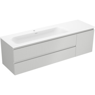 Mexen Rivel koupelnová skříňka 160 cm s umyvadlem Vela levým, 2S, 1D, drážkovaná, matná šedá/matná bílá - 91A23-16047-3-BBFFF62-W23L01