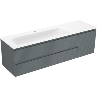 Mexen Rivel koupelnová skříňka 160 cm s umyvadlem Vela levým, 2S, 1D, drážkovaná, grafit/matná bílá - 91A23-16047-3-BBFFF66-W23L01