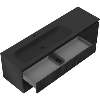 Mexen Rivel szafka łazienkowa 160 cm z umywalką Vela lewą, 2S, 1D, ryflowana, czarna mat - 91A23-16047-3-BBFFF71-W23L71