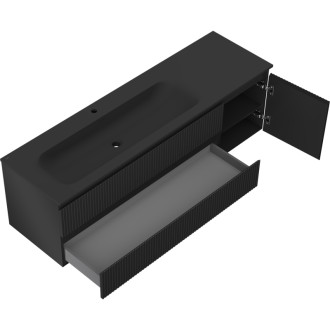 Mexen Rivel szafka łazienkowa 160 cm z umywalką Vela lewą, 2S, 1D, ryflowana, czarna mat - 91A23-16047-3-BBFFF71-W23L71