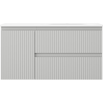 Koupelnová skříňka Mexen Rivel 90 cm s umyvadlem Vela pravá, 2S, 1D, drážkovaná, matná šedá/matná bílá - 91A23-09047-3-BBFFF62-W23P01