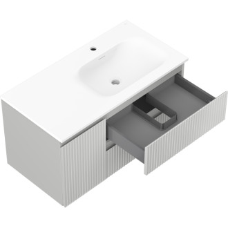 Koupelnová skříňka Mexen Rivel 90 cm s umyvadlem Vela pravá, 2S, 1D, drážkovaná, matná šedá/matná bílá - 91A23-09047-3-BBFFF62-W23P01