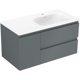 Mexen Rivel koupelnová skříňka 90 cm s umyvadlem Vela pravá, 2S, 1D, drážkovaná, grafit/matná bílá - 91A23-09047-3-BBFFF66-W23P01