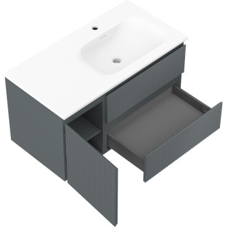 Mexen Rivel koupelnová skříňka 90 cm s umyvadlem Vela pravá, 2S, 1D, drážkovaná, grafit/matná bílá - 91A23-09047-3-BBFFF66-W23P01
